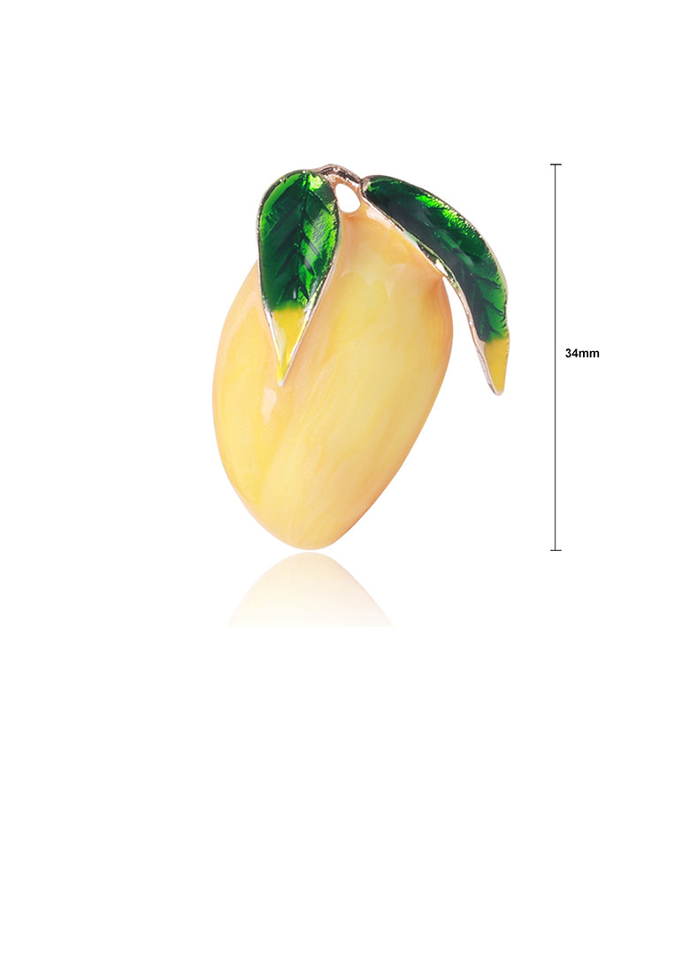 Simple and Sweet Plated Gold Enamel Fruit Mango Brooch