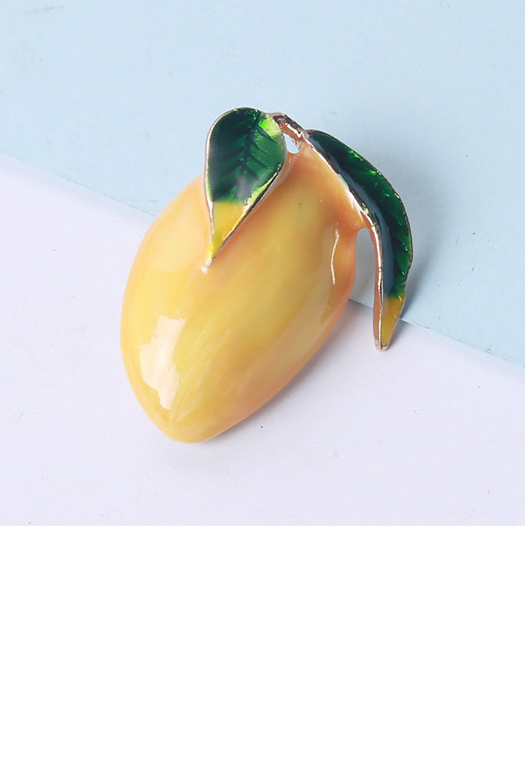 Simple and Sweet Plated Gold Enamel Fruit Mango Brooch