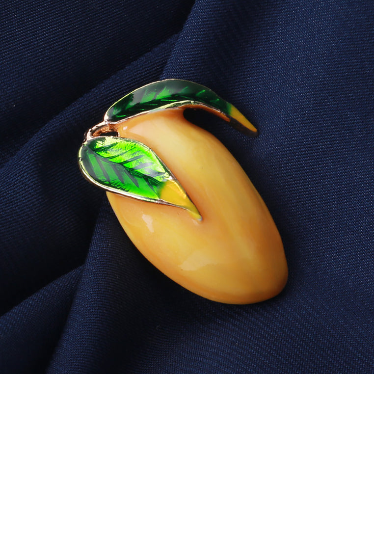 Simple and Sweet Plated Gold Enamel Fruit Mango Brooch