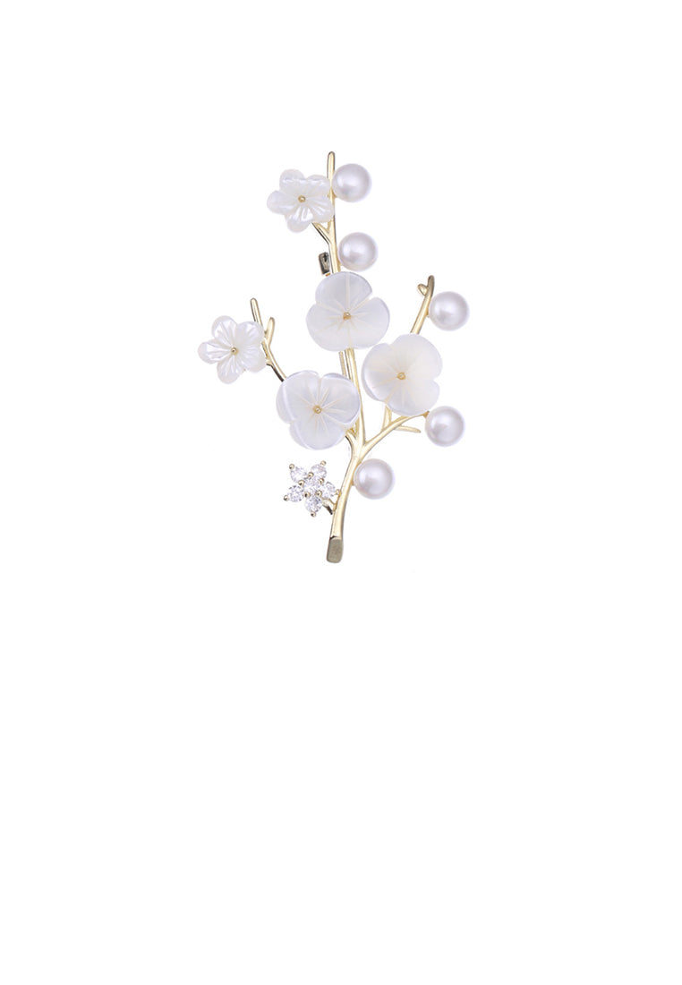 Fashion and Elegant Plated Gold Plum Blossom Imitation Pearl Brooch - Luxurious Look