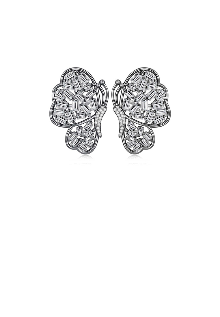 Elegant and Bright Plated Black Butterfly Earrings with Cubic Zirconia - Luxurious Look