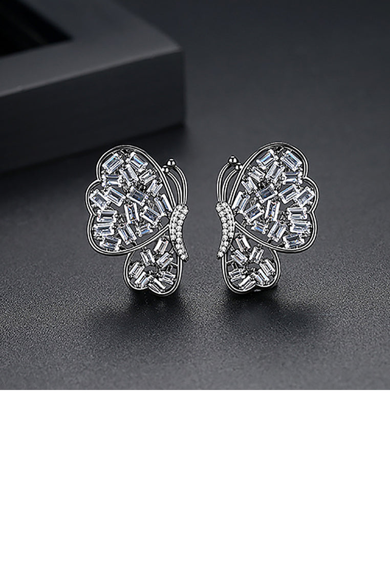 Elegant and Bright Plated Black Butterfly Earrings with Cubic Zirconia - Luxurious Look