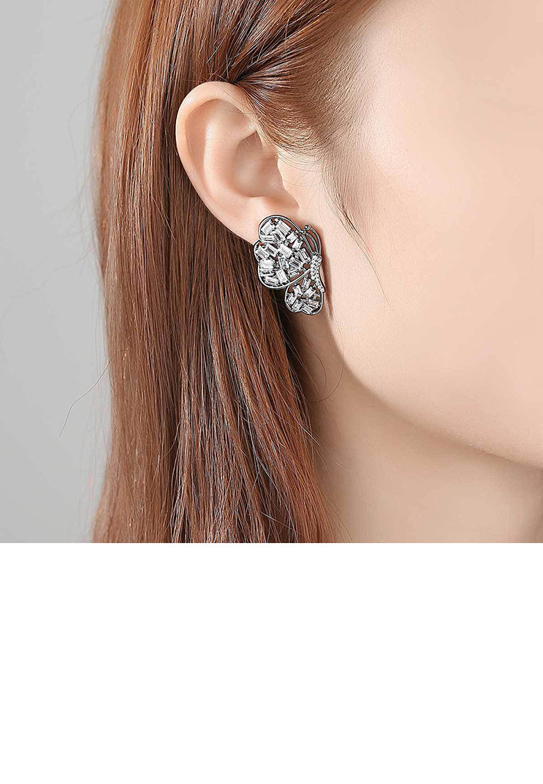 Elegant and Bright Plated Black Butterfly Earrings with Cubic Zirconia - Luxurious Look
