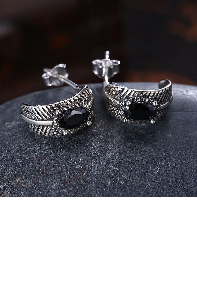 925 Sterling Silver Vintage Geometric Umbrella Black Austrian Element Crystal Stud Earrings