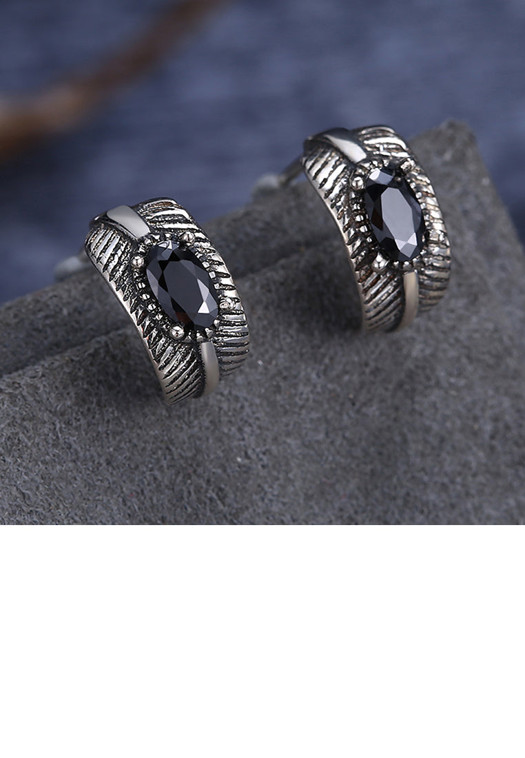 925 Sterling Silver Vintage Geometric Umbrella Black Austrian Element Crystal Stud Earrings