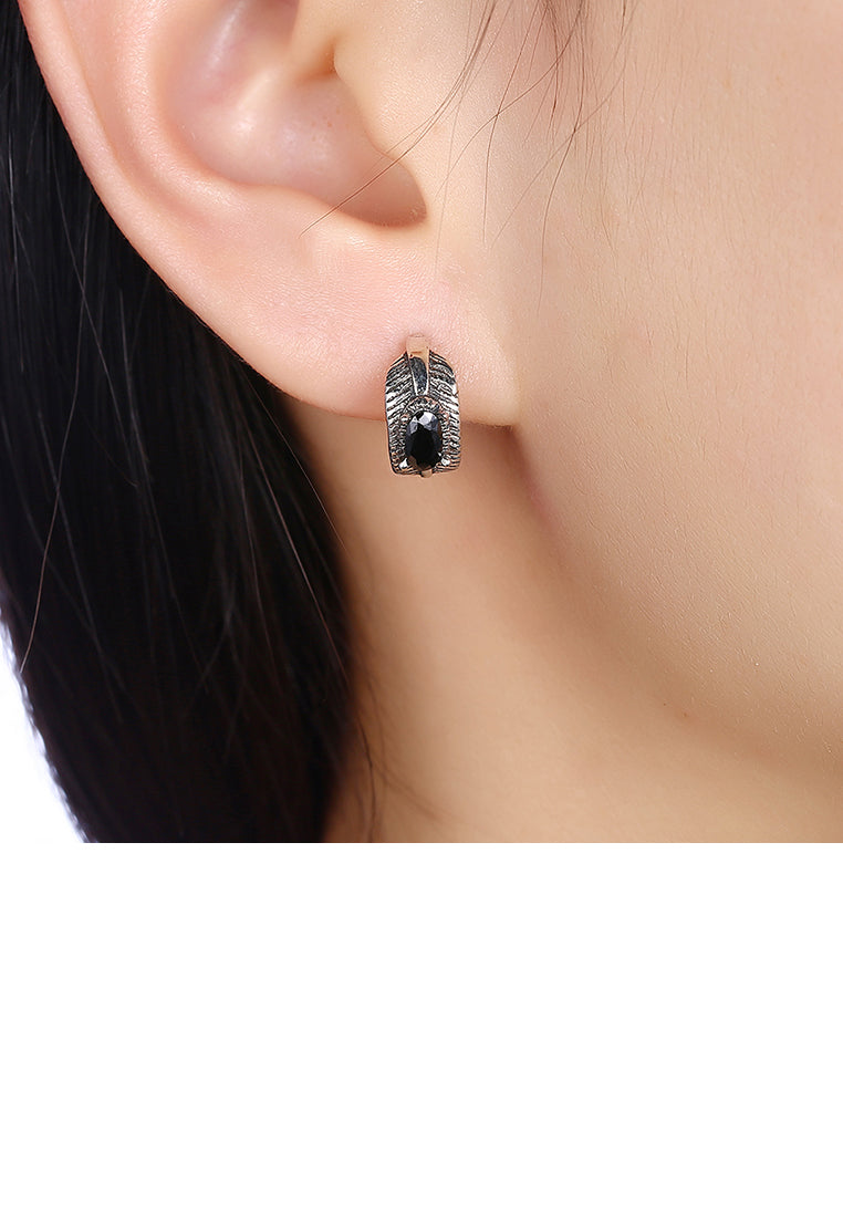 925 Sterling Silver Vintage Geometric Umbrella Black Austrian Element Crystal Stud Earrings