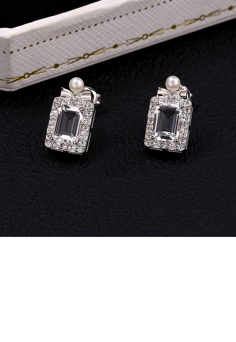 925 Sterling Silver Simple Temperament Perfume Bottle Shape Freshwater Pearl Stud Earrings with Cubic Zirconia - Luxurious Look