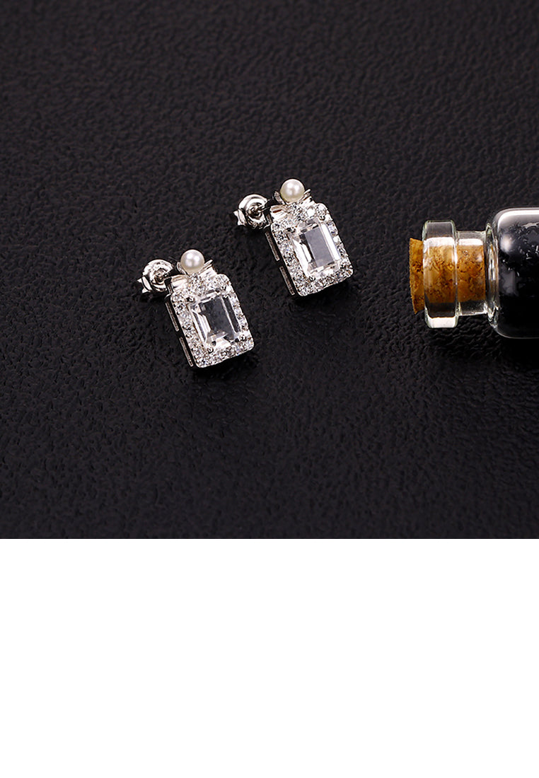 925 Sterling Silver Simple Temperament Perfume Bottle Shape Freshwater Pearl Stud Earrings with Cubic Zirconia - Luxurious Look