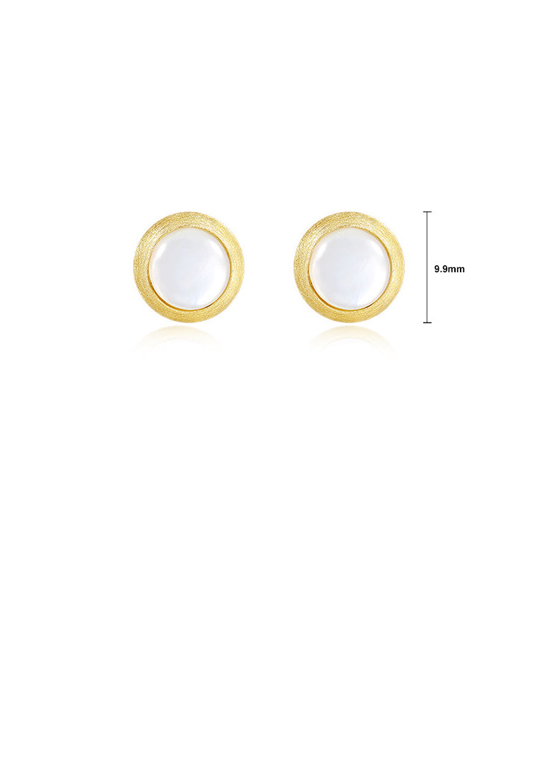 925 Sterling Silver Plated Gold Simple and Fashion Geometric Round Mother-of-pearl Stud Earrings