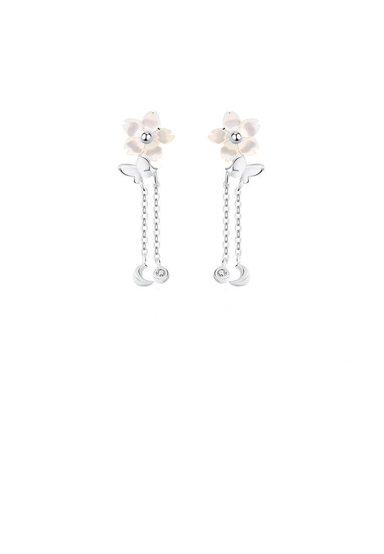 925 Sterling Silver Fashion Simple Flower Butterfly Tassel Earrings with Cubic Zirconia - Luxurious Look