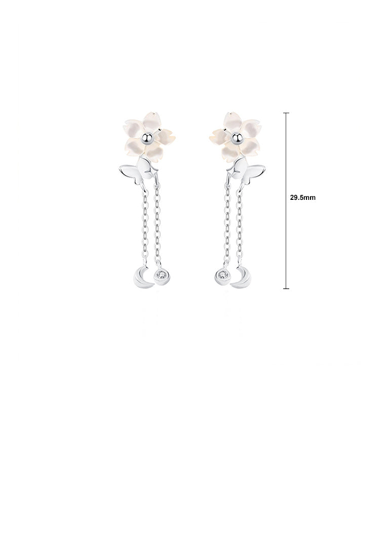 925 Sterling Silver Fashion Simple Flower Butterfly Tassel Earrings with Cubic Zirconia - Luxurious Look