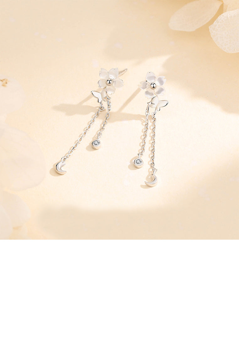 925 Sterling Silver Fashion Simple Flower Butterfly Tassel Earrings with Cubic Zirconia - Luxurious Look