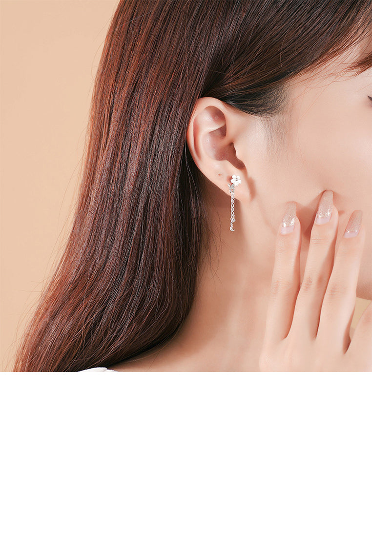 925 Sterling Silver Fashion Simple Flower Butterfly Tassel Earrings with Cubic Zirconia - Luxurious Look