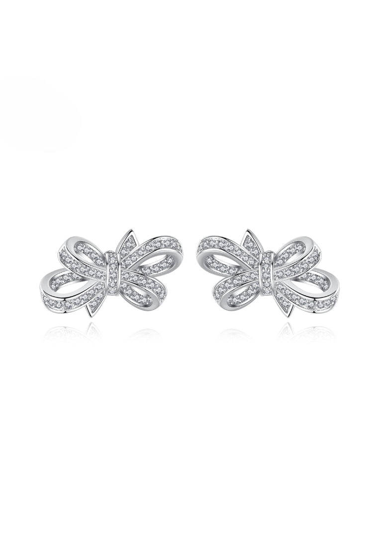 Simple and Fashion Ribbon Stud Earrings with Cubic Zirconia - Luxurious Look