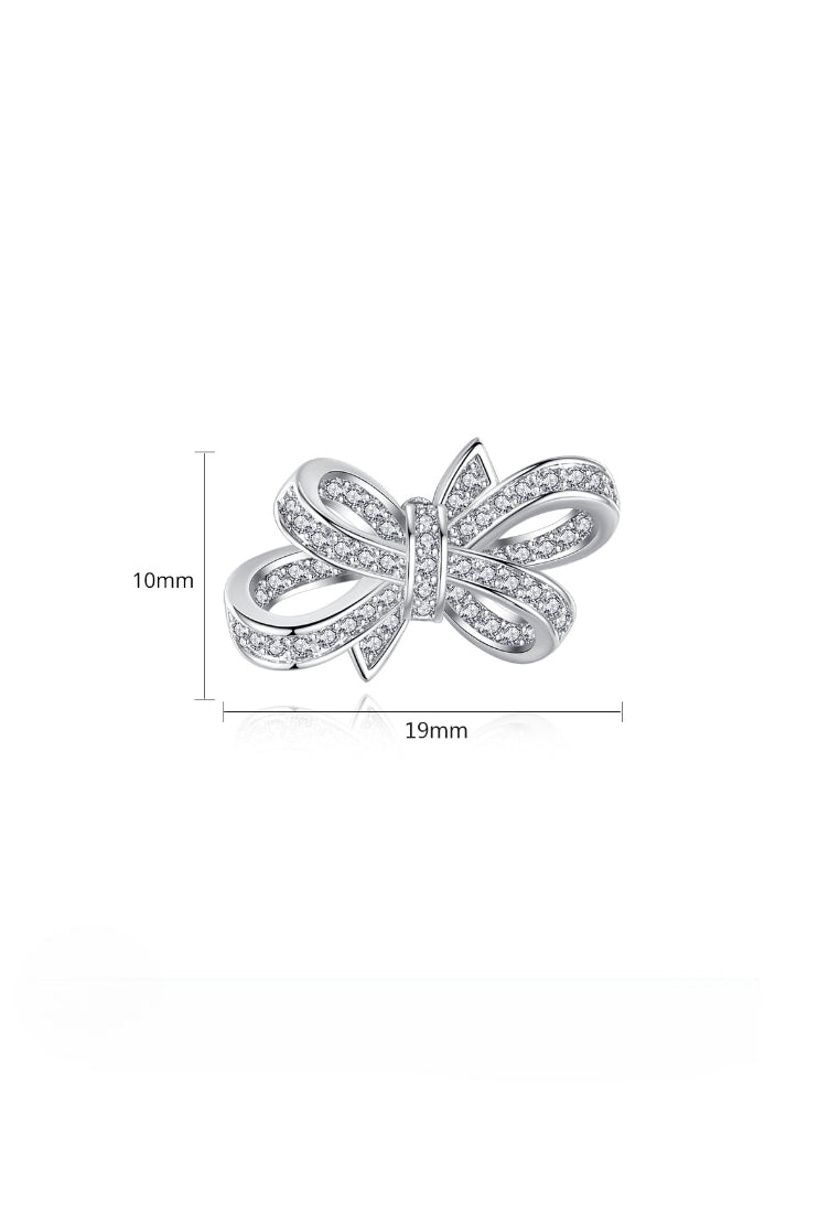 Simple and Fashion Ribbon Stud Earrings with Cubic Zirconia - Luxurious Look