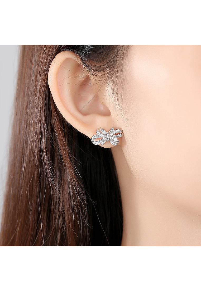 Simple and Fashion Ribbon Stud Earrings with Cubic Zirconia - Luxurious Look