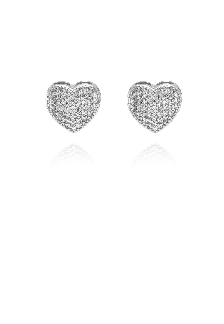 Simple Brilliant Heart Stud Earrings with Cubic Zirconia - Luxurious Look