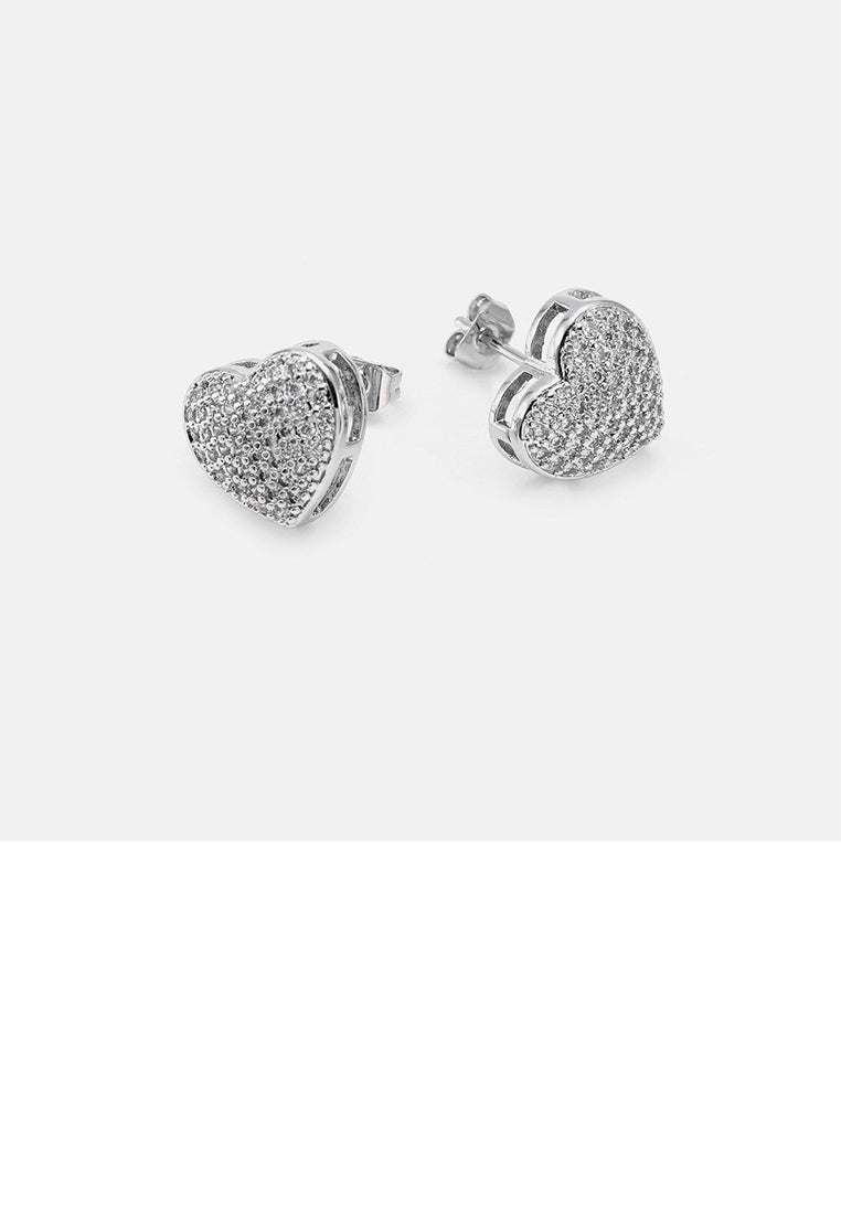 Simple Brilliant Heart Stud Earrings with Cubic Zirconia - Luxurious Look