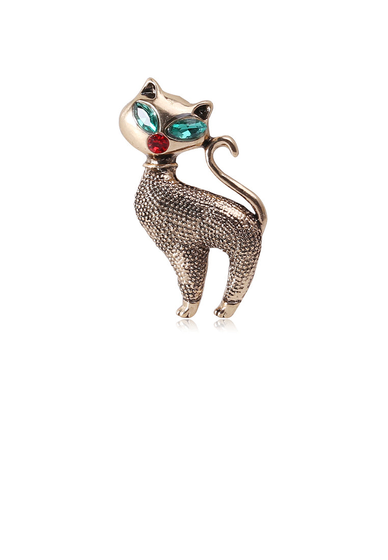 Fashion and Simple Plated Gold Cat Brooch with Cubic Zirconia - Luxurious Look