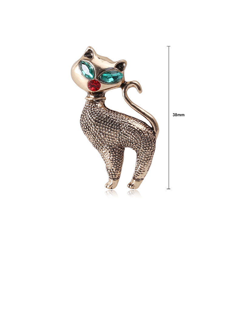 Fashion and Simple Plated Gold Cat Brooch with Cubic Zirconia - Luxurious Look