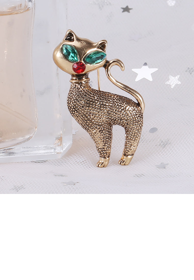 Fashion and Simple Plated Gold Cat Brooch with Cubic Zirconia - Luxurious Look