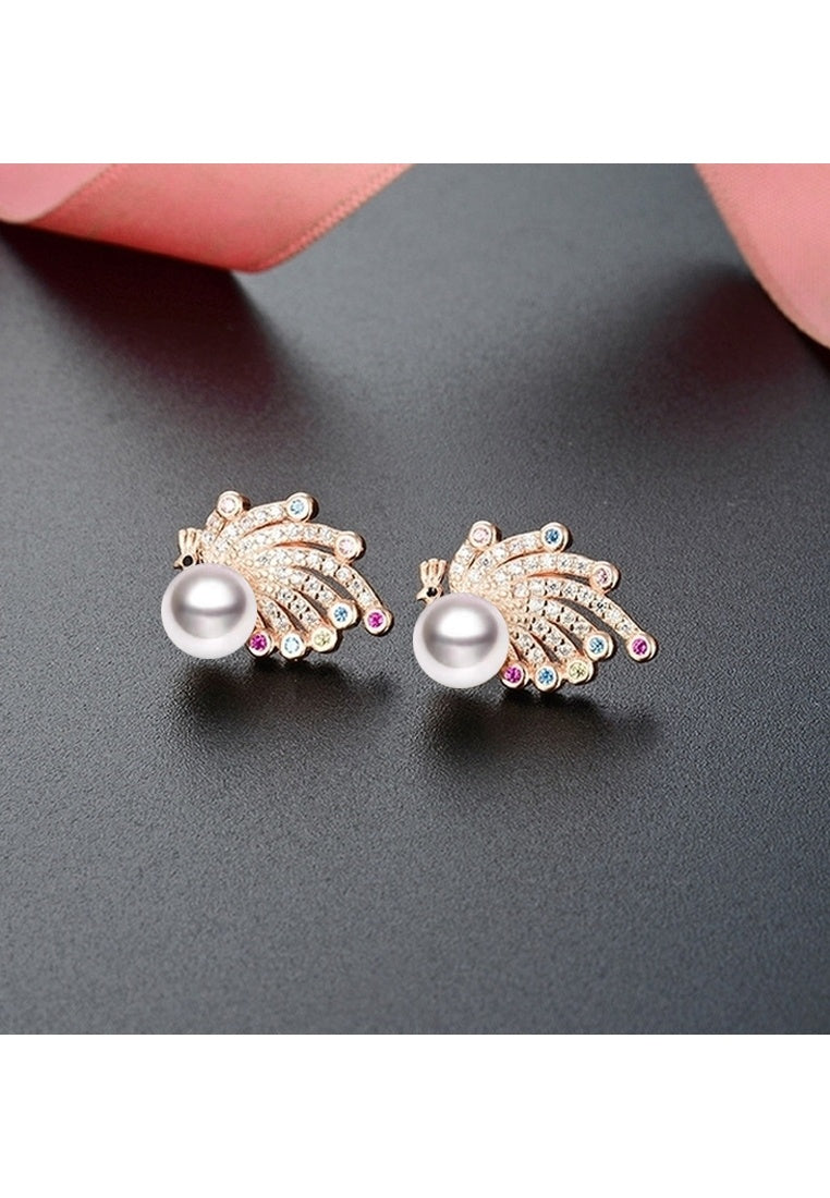 Peacock Inlaid Zircon Beads Sterling Silver Stud Earrings