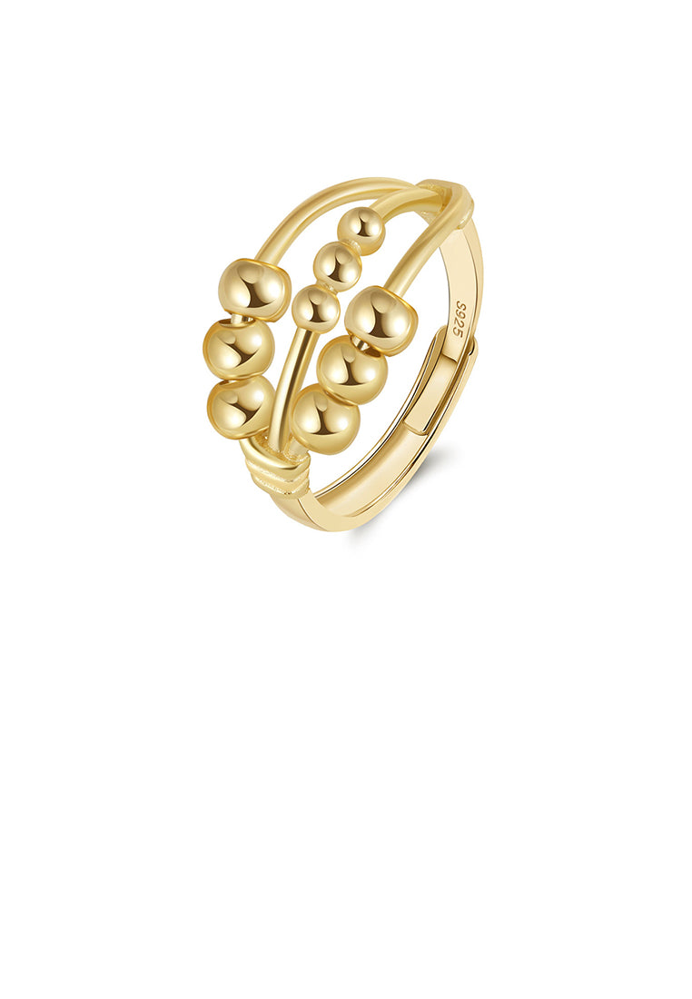 925 Sterling Silver Plated Gold Fashion and Creative Beaded Multi-layer Geometric Adjustable Ring