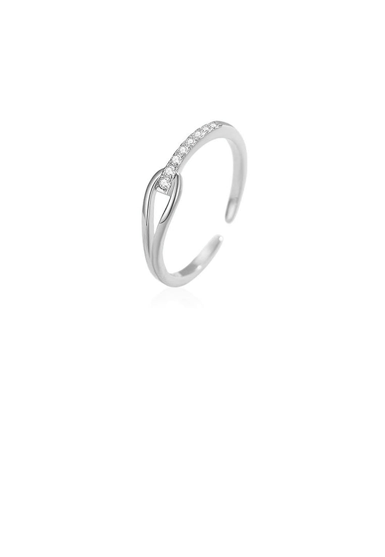 925 Sterling Silver Simple and Fashion Intertwined Geometric Adjustable Open Ring with Cubic Zirconia - Luxurious Look
