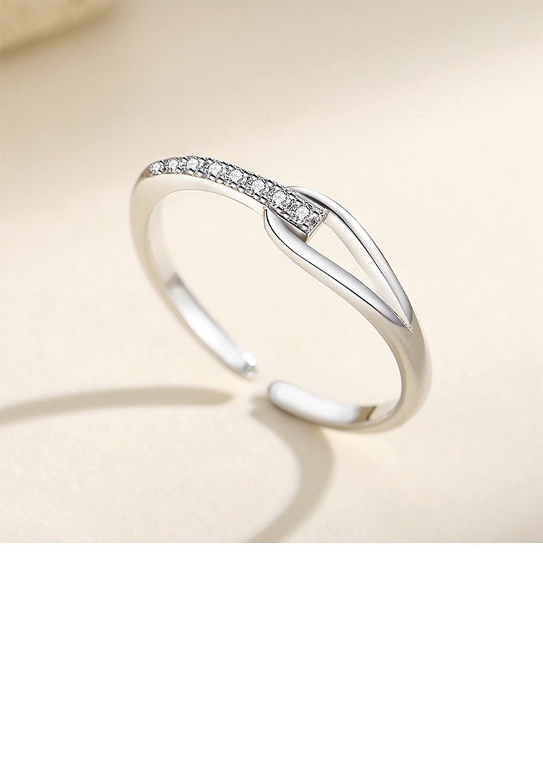 925 Sterling Silver Simple and Fashion Intertwined Geometric Adjustable Open Ring with Cubic Zirconia - Luxurious Look