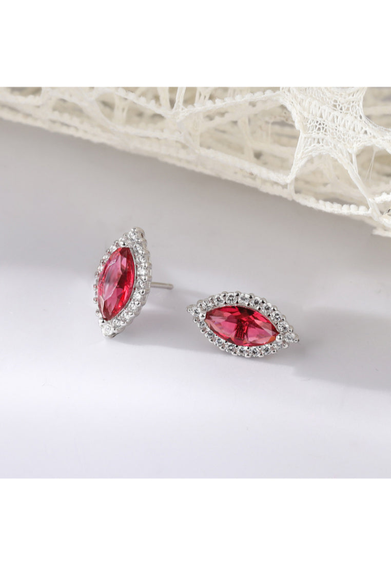 925 Sterling Silver Simple Fashion Geometric Adjustable Ring with Red Austrian Element Crystal - Vibrant Color