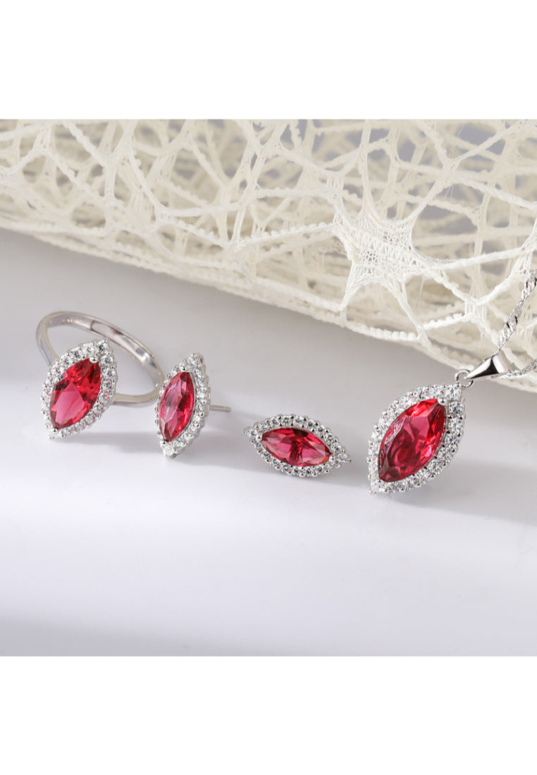 925 Sterling Silver Simple Fashion Geometric Adjustable Ring with Red Austrian Element Crystal - Vibrant Color