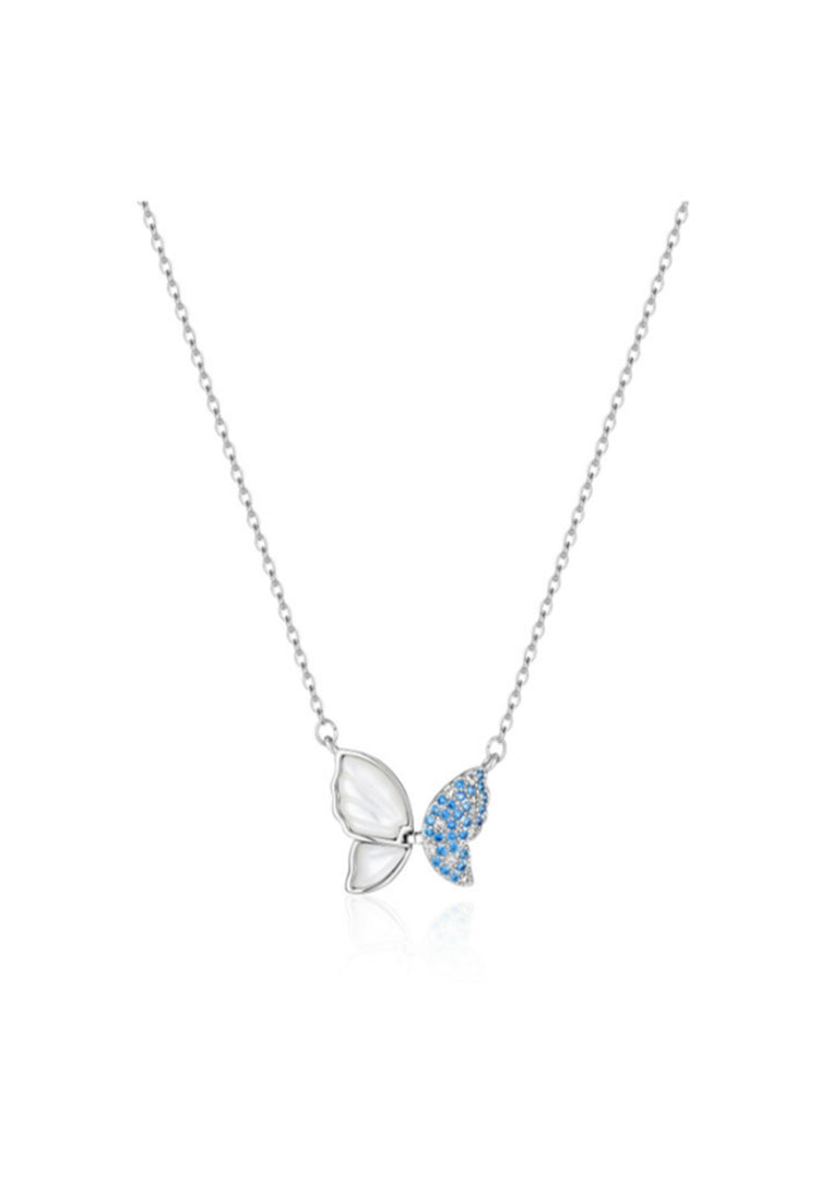 925 Sterling Silver Fashion Elegant Butterfly Blue Cubic Zircon Necklace