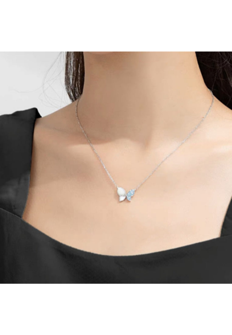 925 Sterling Silver Fashion Elegant Butterfly Blue Cubic Zircon Necklace