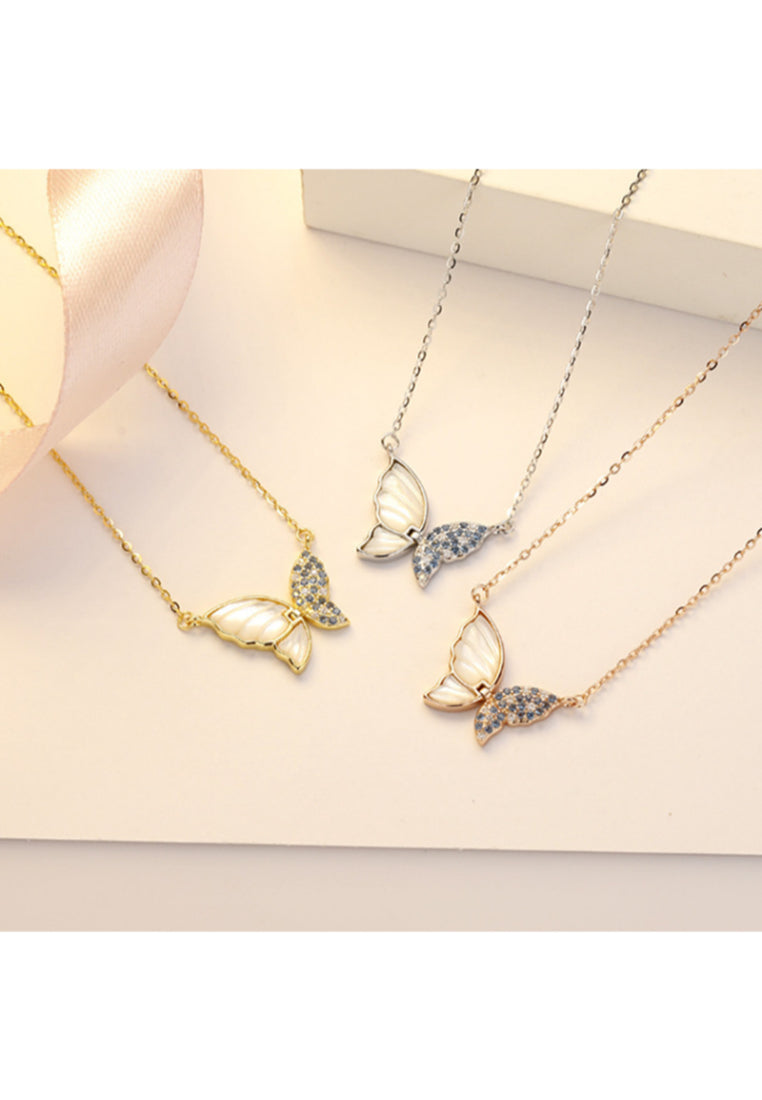 925 Sterling Silver Fashion Elegant Butterfly Blue Cubic Zircon Necklace