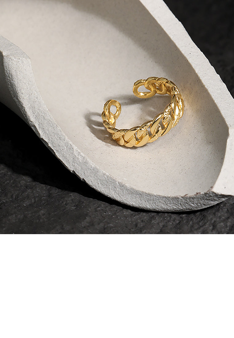 925 Sterling Silver Plated Gold Fashion Personality Geometric Chain Adjustable Open Ring