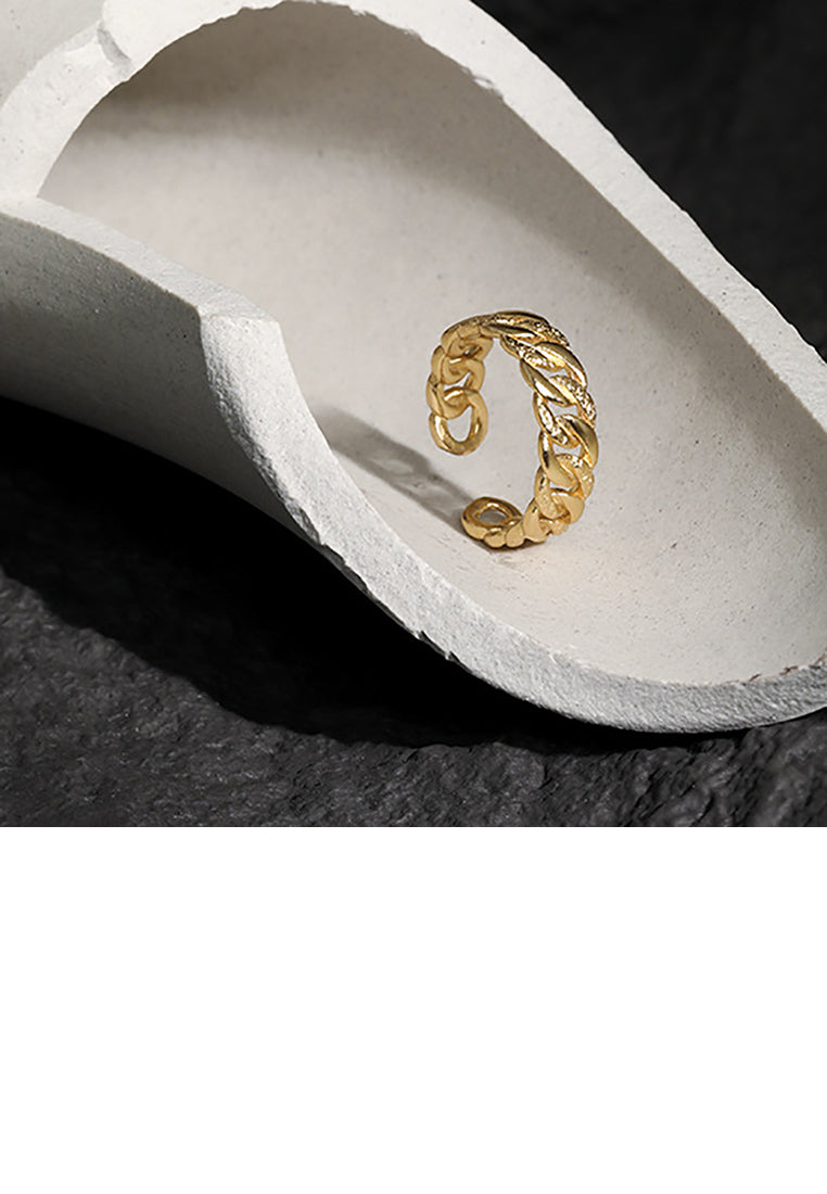 925 Sterling Silver Plated Gold Fashion Personality Geometric Chain Adjustable Open Ring