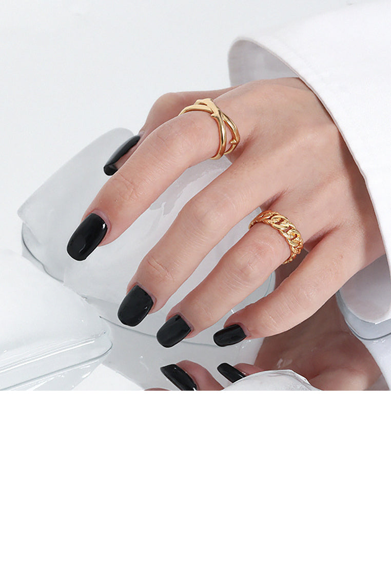 925 Sterling Silver Plated Gold Fashion Personality Geometric Chain Adjustable Open Ring