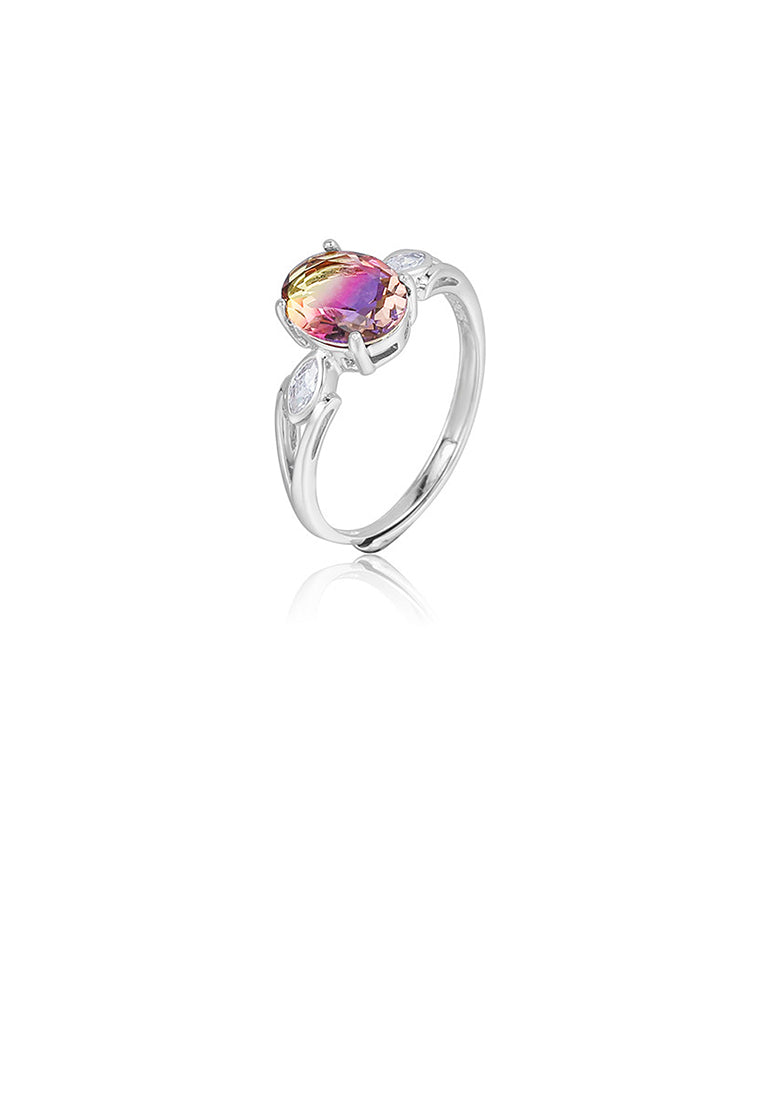 925 Sterling Silver Fashion Simple Geometric Round Purple-yellow Cubic Zirconia Adjustable Ring - Luxurious Look