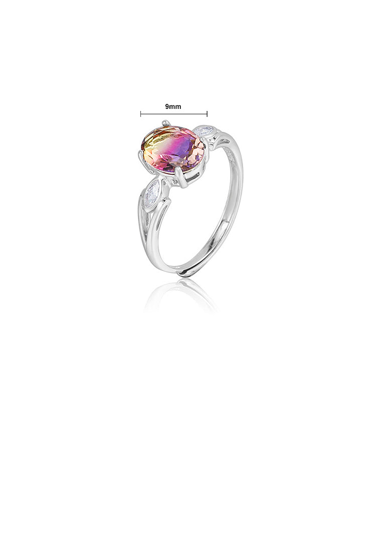 925 Sterling Silver Fashion Simple Geometric Round Purple-yellow Cubic Zirconia Adjustable Ring - Luxurious Look