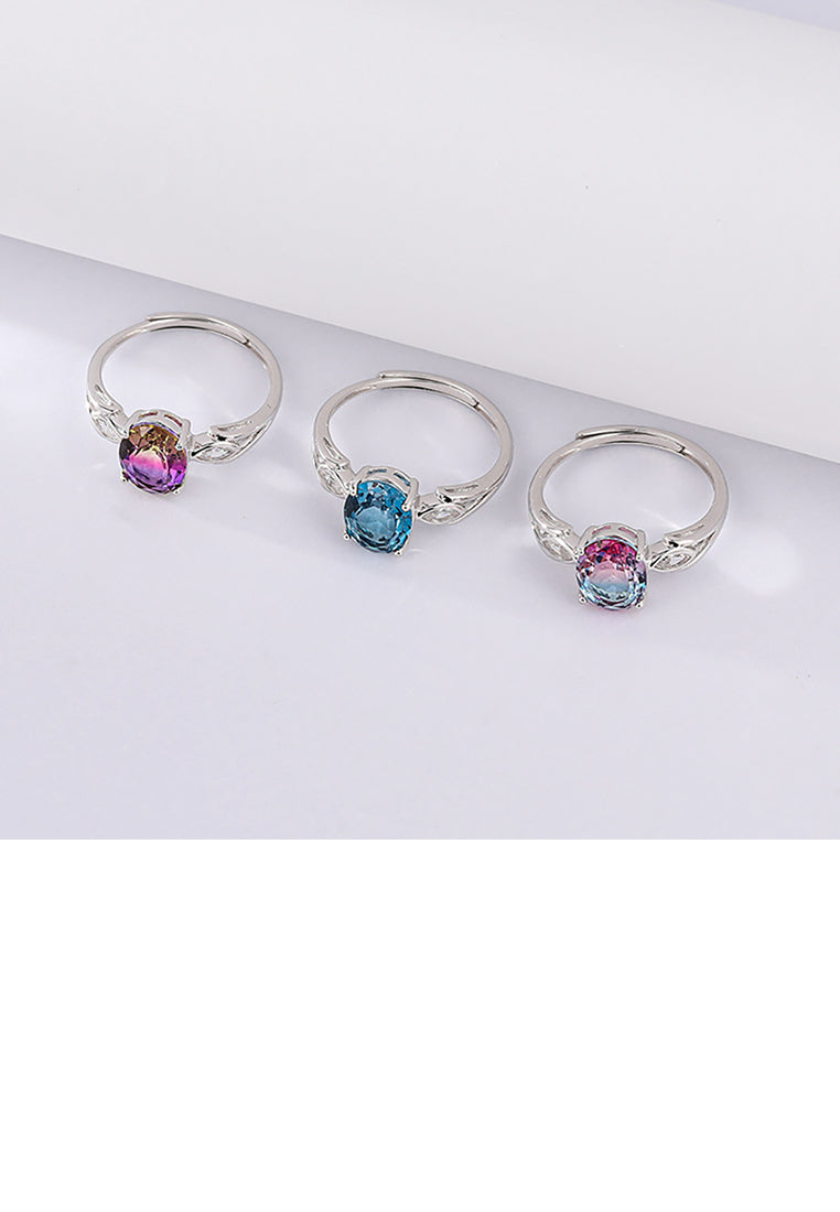 925 Sterling Silver Fashion Simple Geometric Round Purple-yellow Cubic Zirconia Adjustable Ring - Luxurious Look