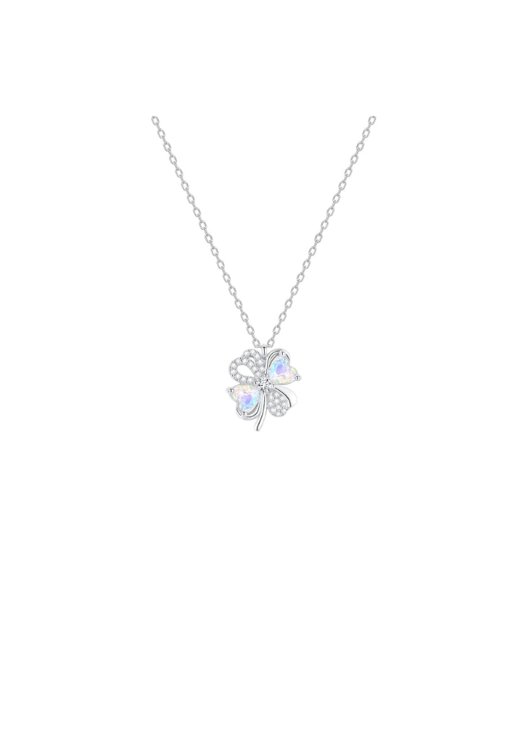 925 Sterling Silver Elegant Fashion Four Leafed Clover and Heart Shape Pendant Necklace with Austrian Element Crystal