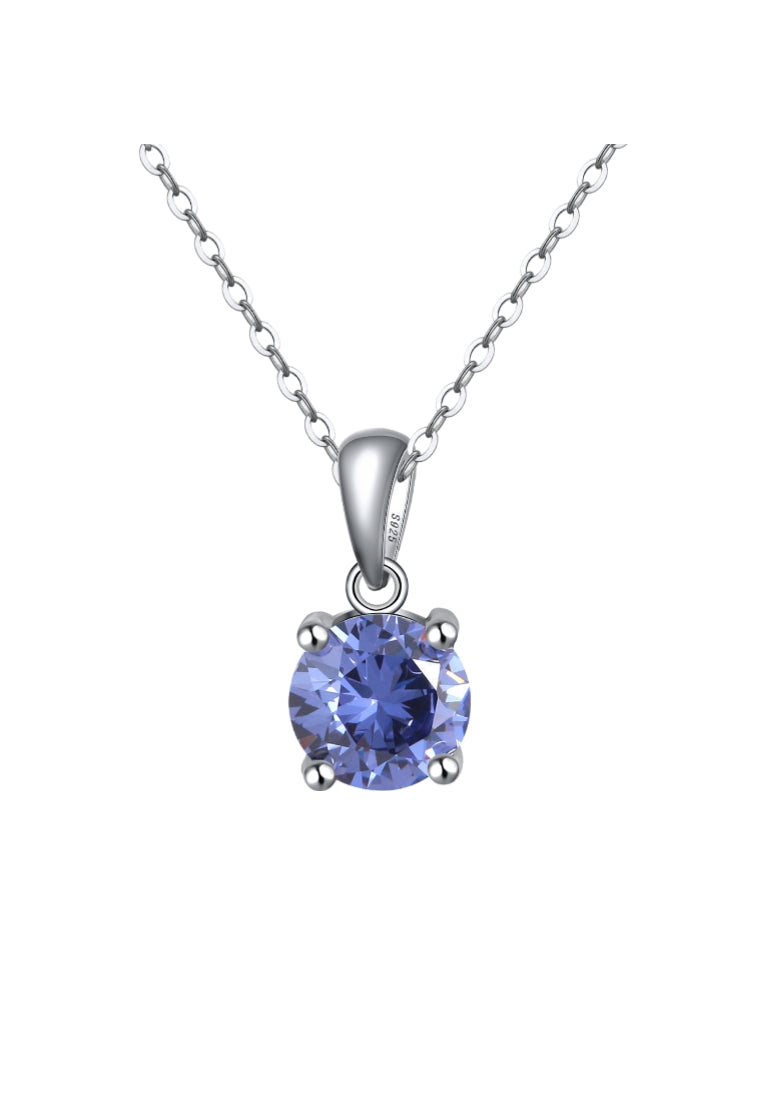 925 Sterling Silver Simple Fashion September Birthstone Geometric Pendant Dark Blue Cubic Zirconia and Necklace - Luxurious Look