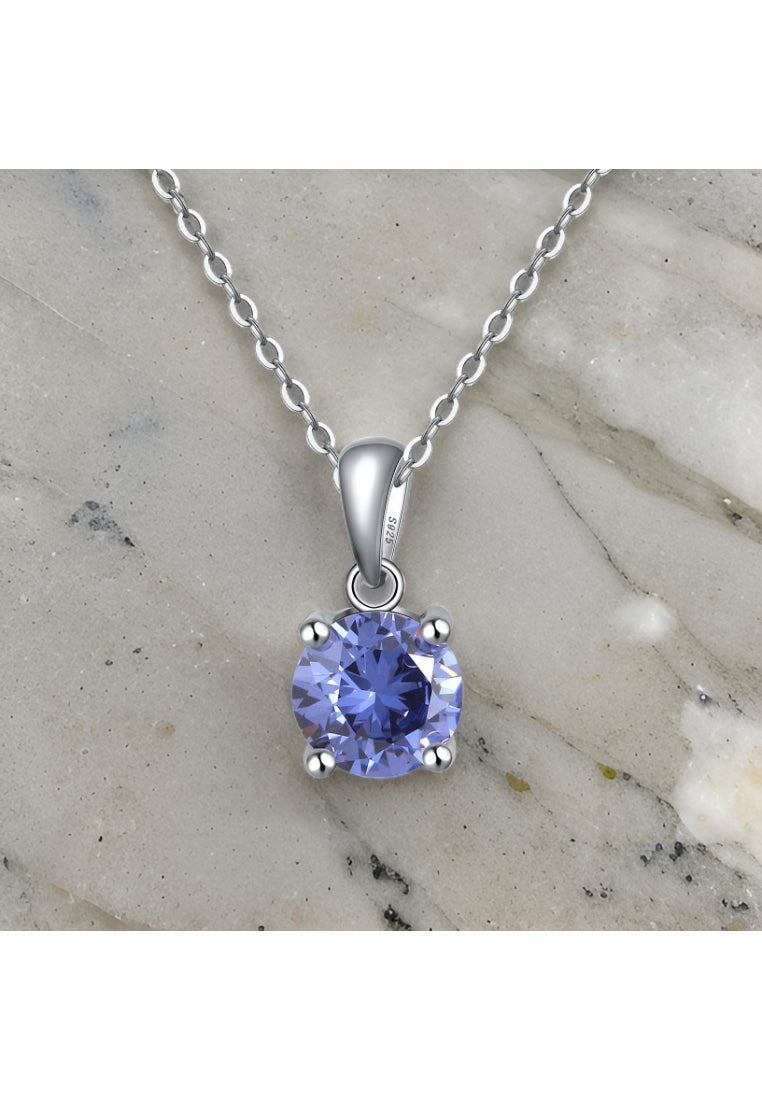 925 Sterling Silver Simple Fashion September Birthstone Geometric Pendant Dark Blue Cubic Zirconia and Necklace - Luxurious Look