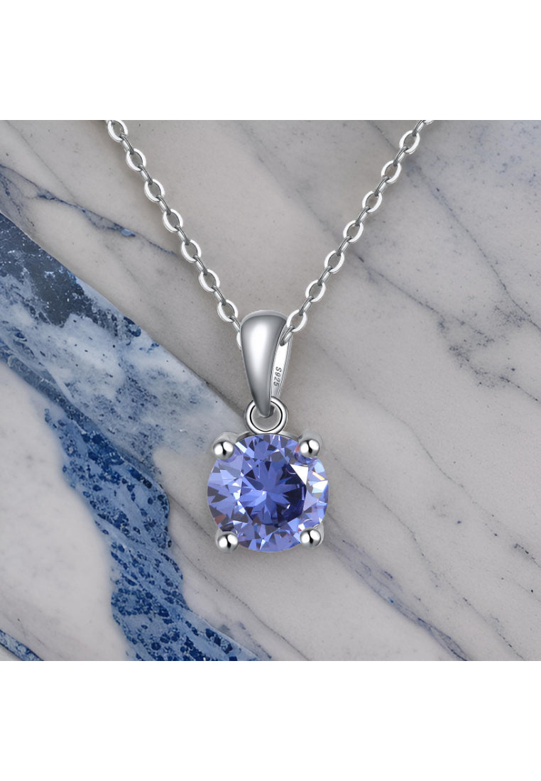 925 Sterling Silver Simple Fashion September Birthstone Geometric Pendant Dark Blue Cubic Zirconia and Necklace - Luxurious Look
