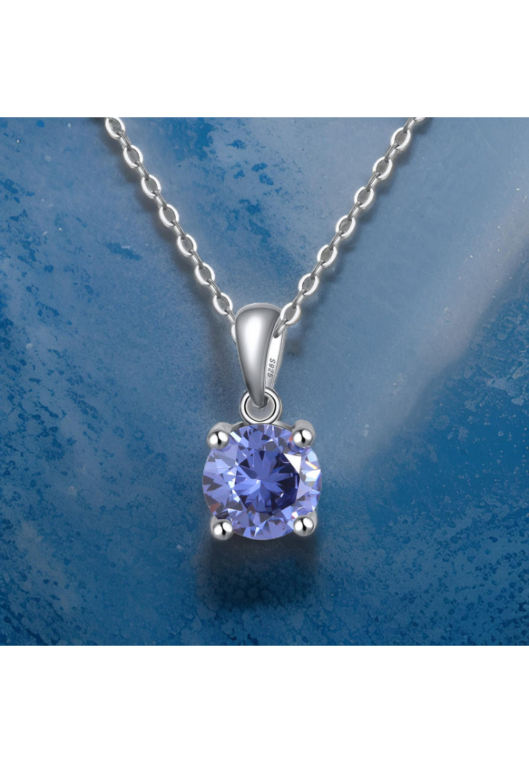925 Sterling Silver Simple Fashion September Birthstone Geometric Pendant Dark Blue Cubic Zirconia and Necklace - Luxurious Look