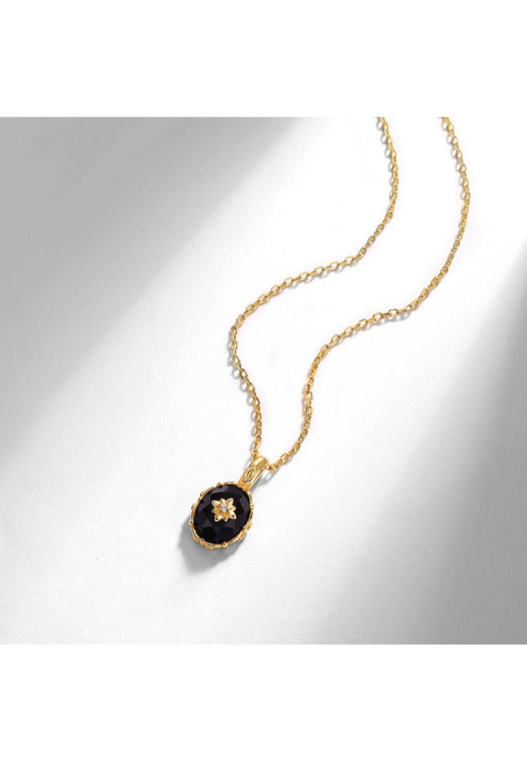 925 Sterling Silver Plated Gold Fashion and Simple Six-pointed Star Geometric Oval Pendant with Necklace