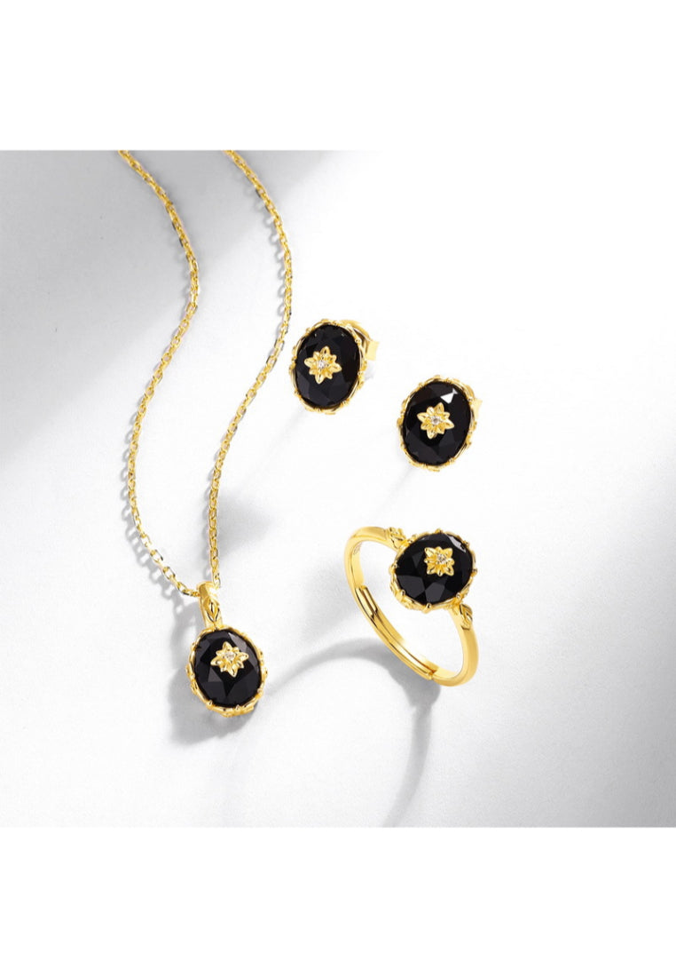 925 Sterling Silver Plated Gold Fashion and Simple Six-pointed Star Geometric Oval Pendant with Necklace