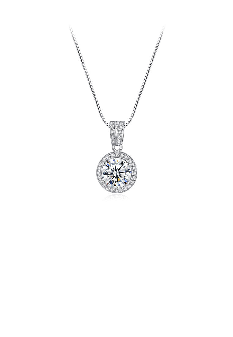 925 Sterling Silver Fashion Temperament Geometric Round Cubic Zirconia Pendant with Necklace - Luxurious Look