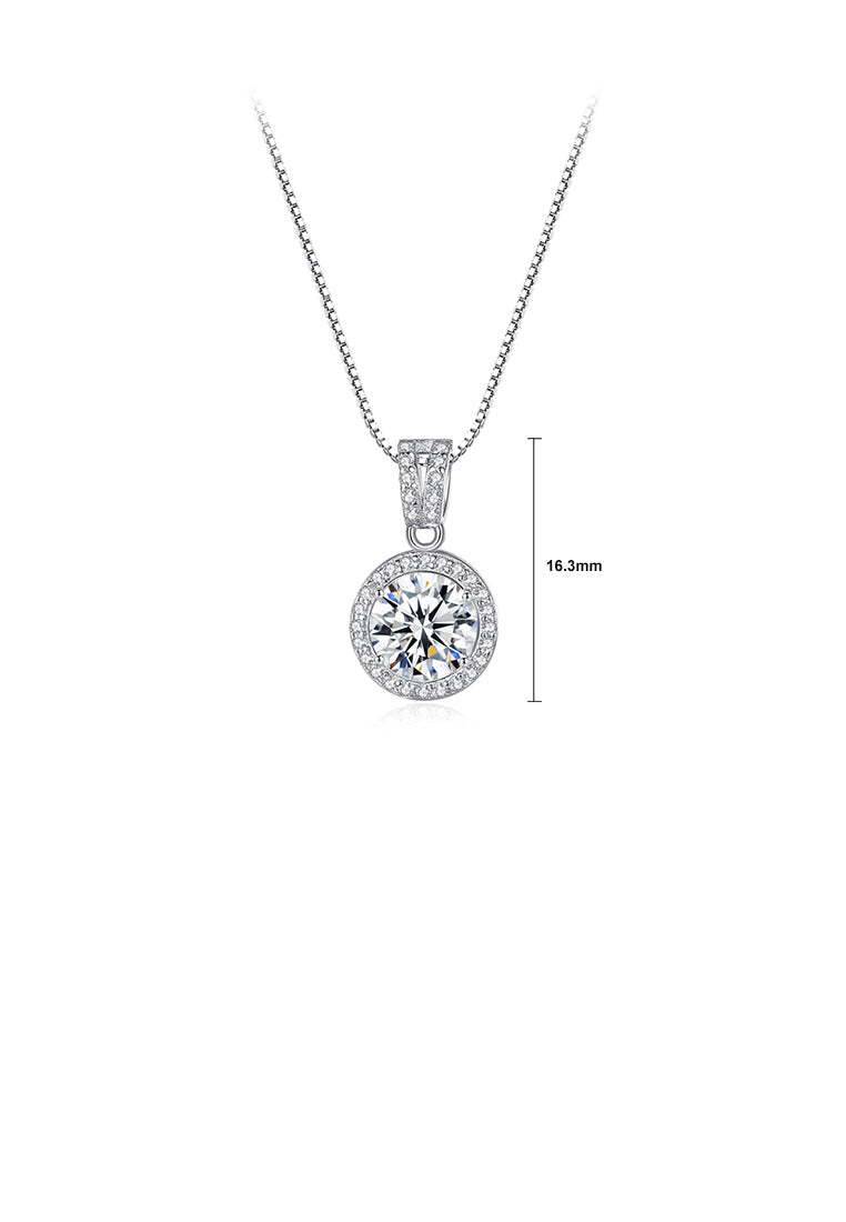 925 Sterling Silver Fashion Temperament Geometric Round Cubic Zirconia Pendant with Necklace - Luxurious Look
