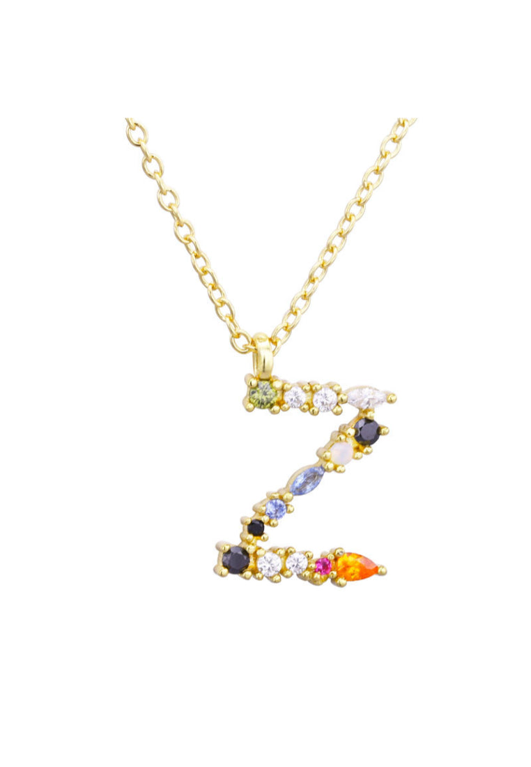 925 Sterling Silver Plated Gold Fashion Simple Color English Alphabet Z Pendant with Cubic Zirconia and Necklace - Luxurious Look